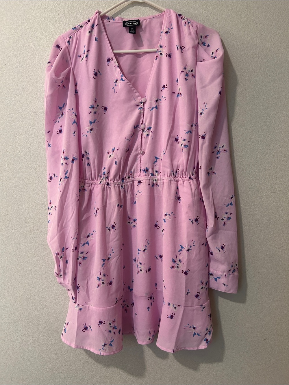 Girls' Light Pink Floral Button-Front Casual Dress